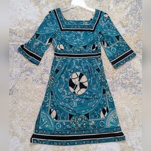 Marquis Teal Black Patterned Dress Size M